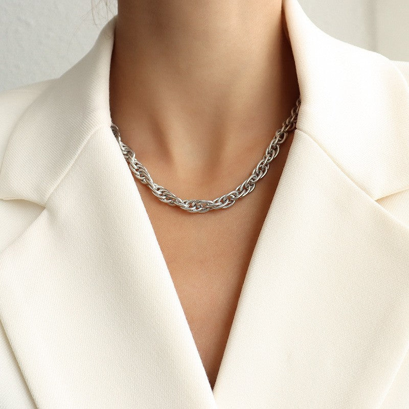 316L Stainless Steel Italian Inspired Twist Braided Chain Necklace & Bracelet - Image 3