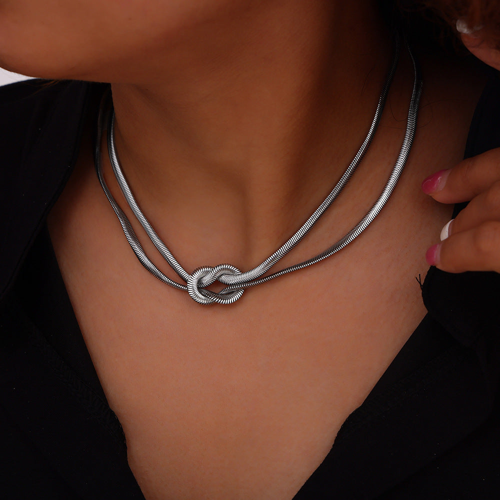 316L Stainless Steel Knot Design Double Layer Snake Chain - Image 4