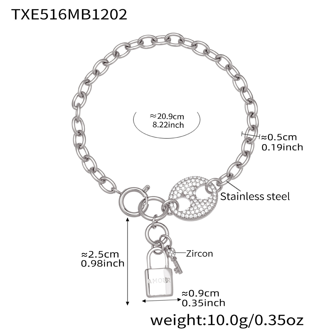 316L Stainless Steel Lock & Key Chain Jewelry Set
