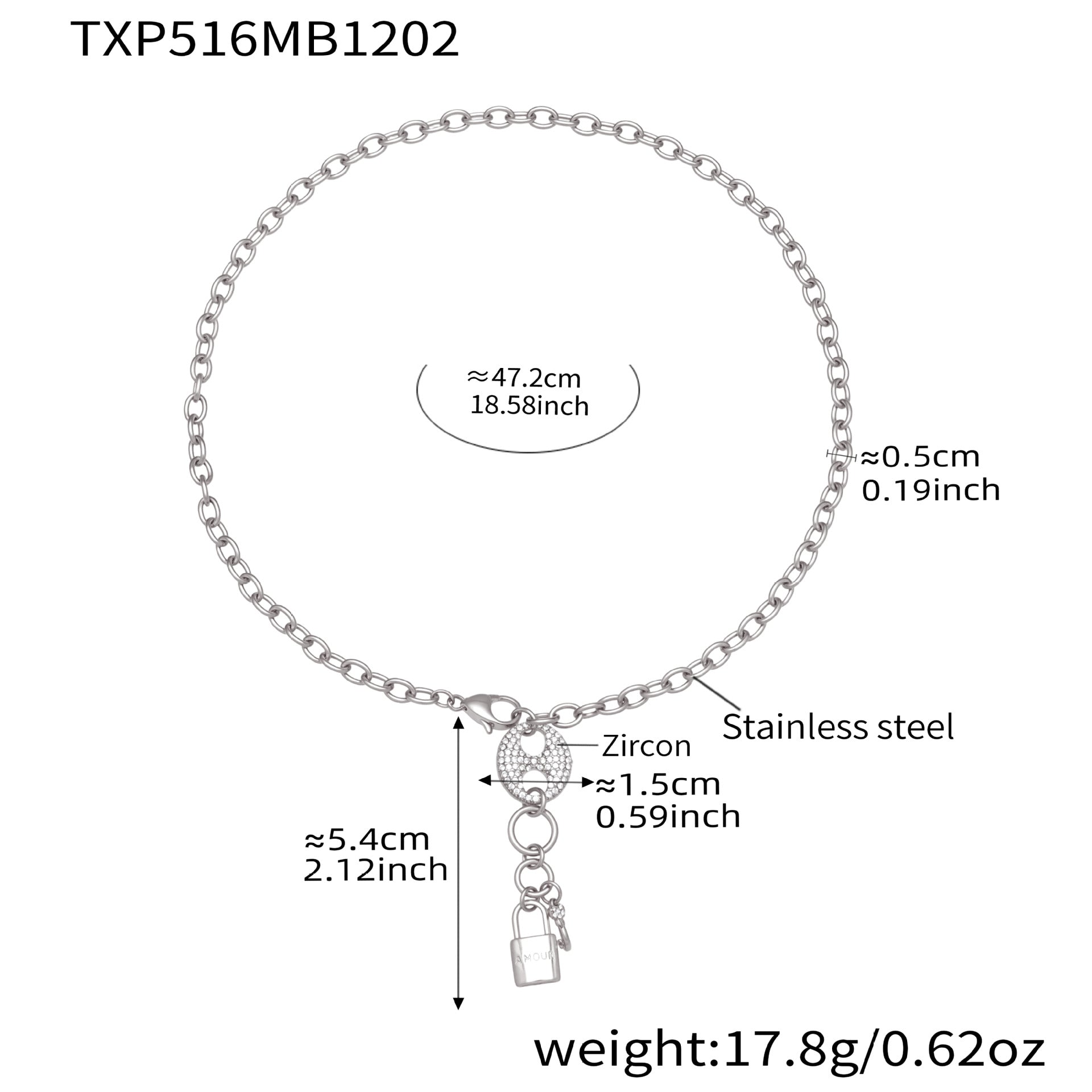 316L Stainless Steel Lock & Key Chain Jewelry Set