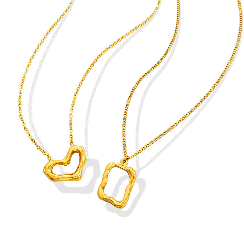 316L Stainless Steel Minimalist Geometric Heart Pendant Necklace - Image 5