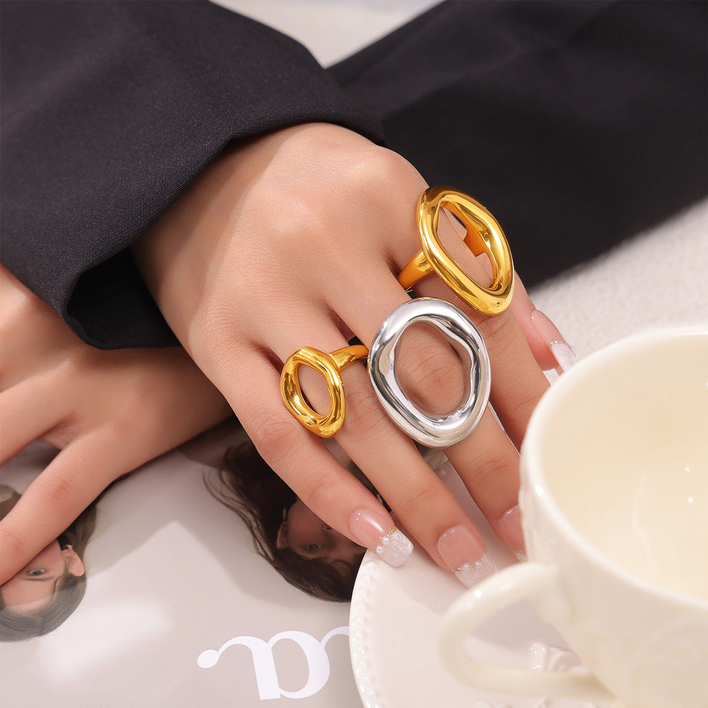 316L Stainless Steel Minimalist Geometric Irregular Hollow Ring - Image 2