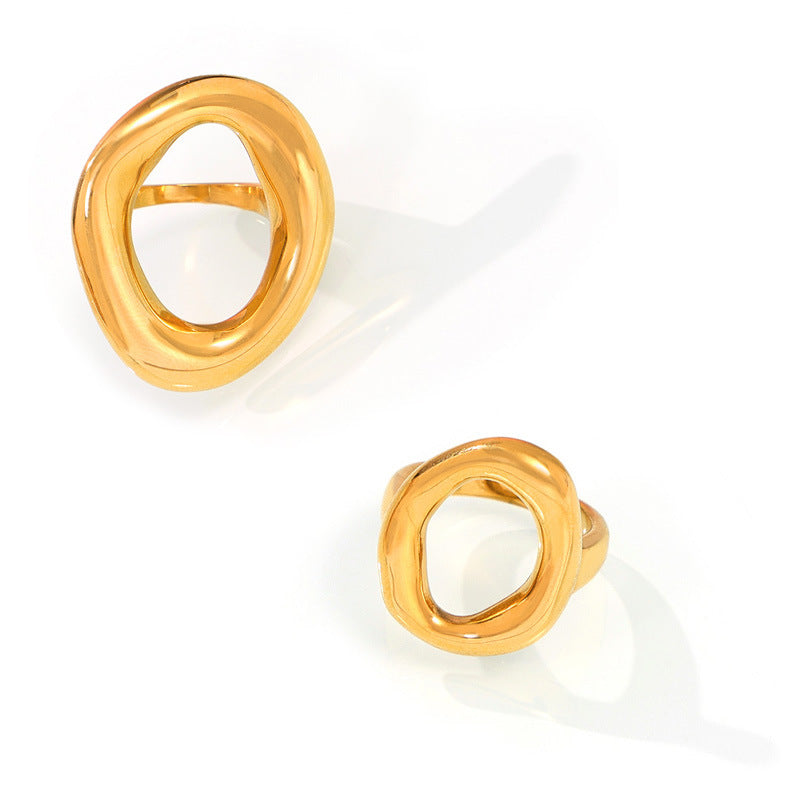 316L Stainless Steel Minimalist Geometric Irregular Hollow Ring - Image 8