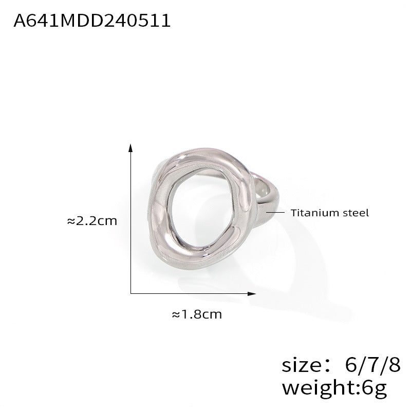 316L Stainless Steel Minimalist Geometric Irregular Hollow Ring - Image 9