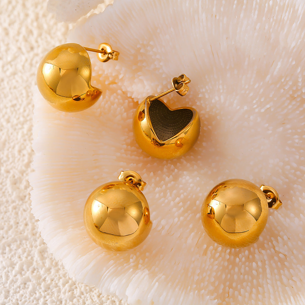 316L Stainless Steel Minimalist Half-Round Hollow Ball Earrings - Image 5