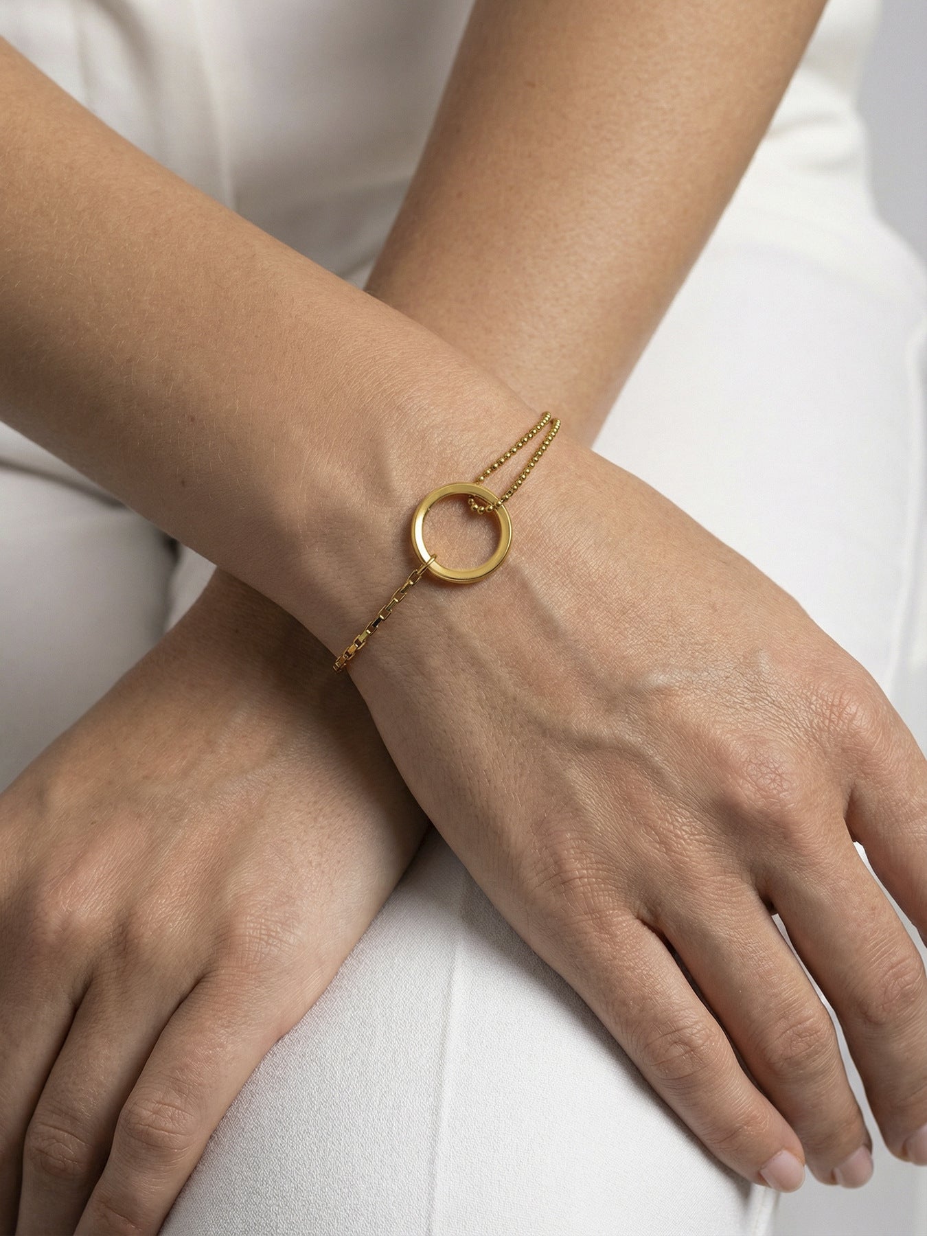 316L Stainless Steel Minimalist Interlocking Circle Bead Chain Bracelet - Image 6