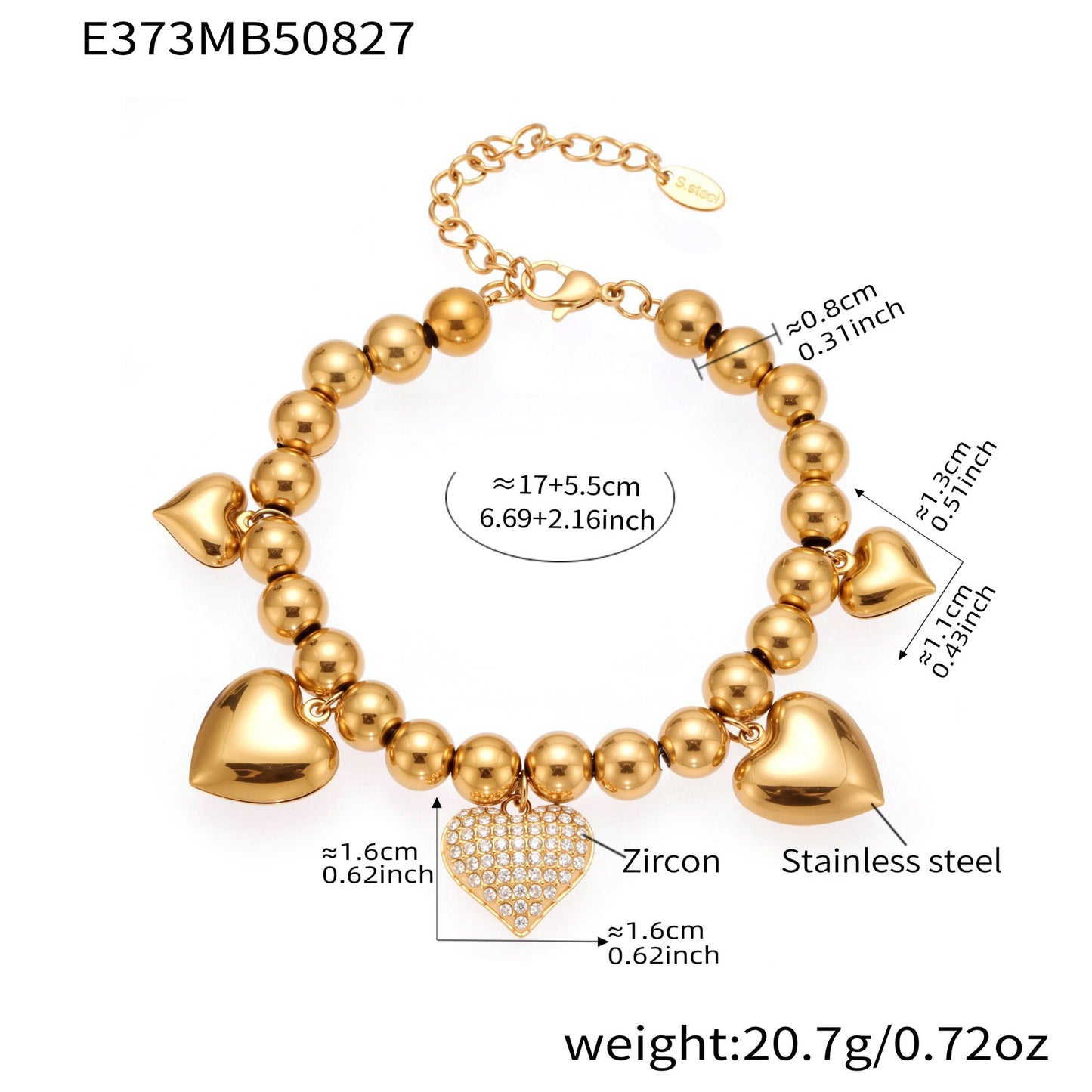 316L Stainless Steel Minimalist Zircon Heart Charm Bracelet - Image 10