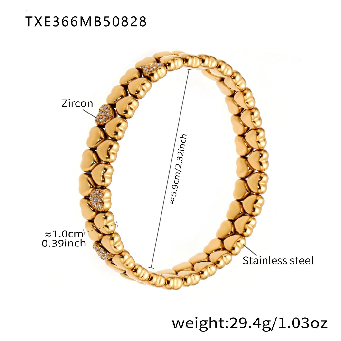 316L Stainless Steel Minimalist Zircon Heart Charm Bracelet - Image 4