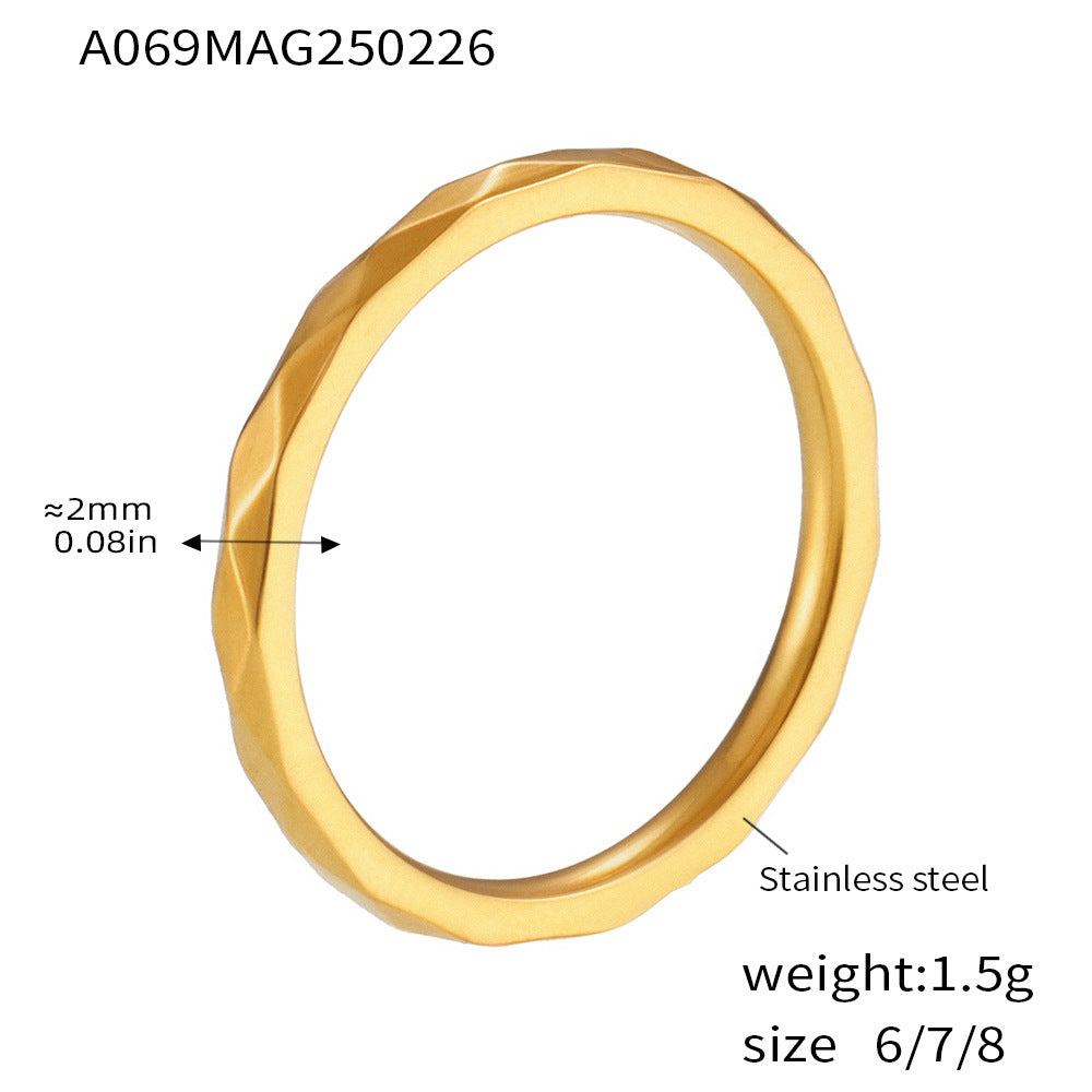 316L Stainless Steel Multi-Faceted Diamond Pattern Stackable Band Ring - Image 5