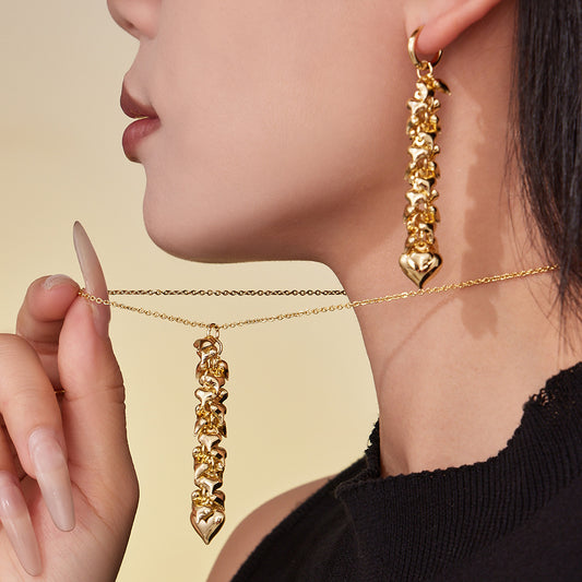 316L Stainless Steel Multi-Heart Charm Necklace & Earrings - Image 2