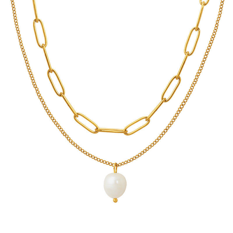 316L Stainless Steel Multi-Layer Freshwater Pearl Pendant Necklace - Image 5
