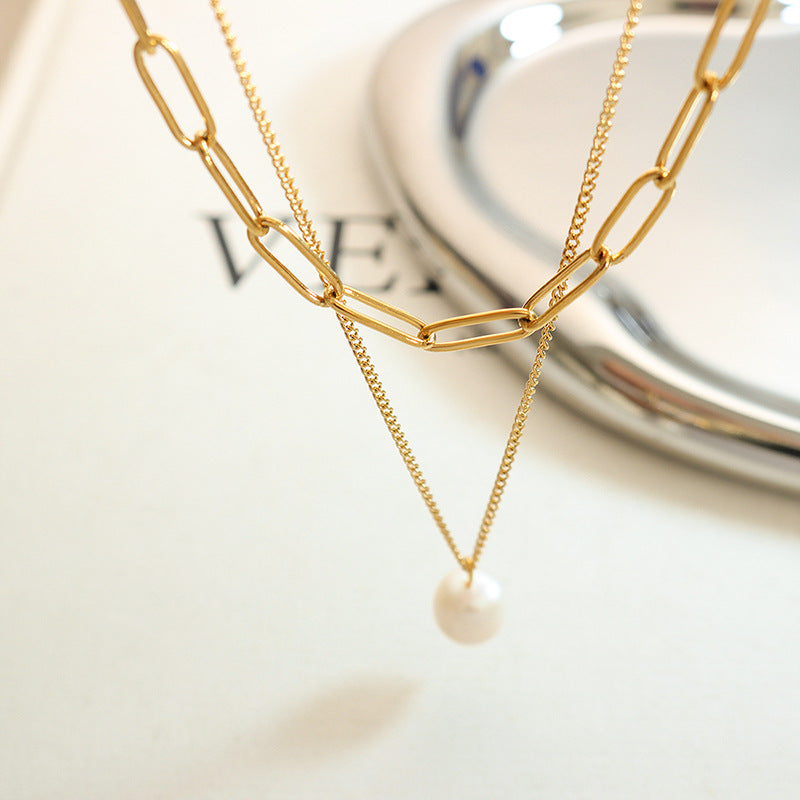 316L Stainless Steel Multi-Layer Freshwater Pearl Pendant Necklace - Image 6
