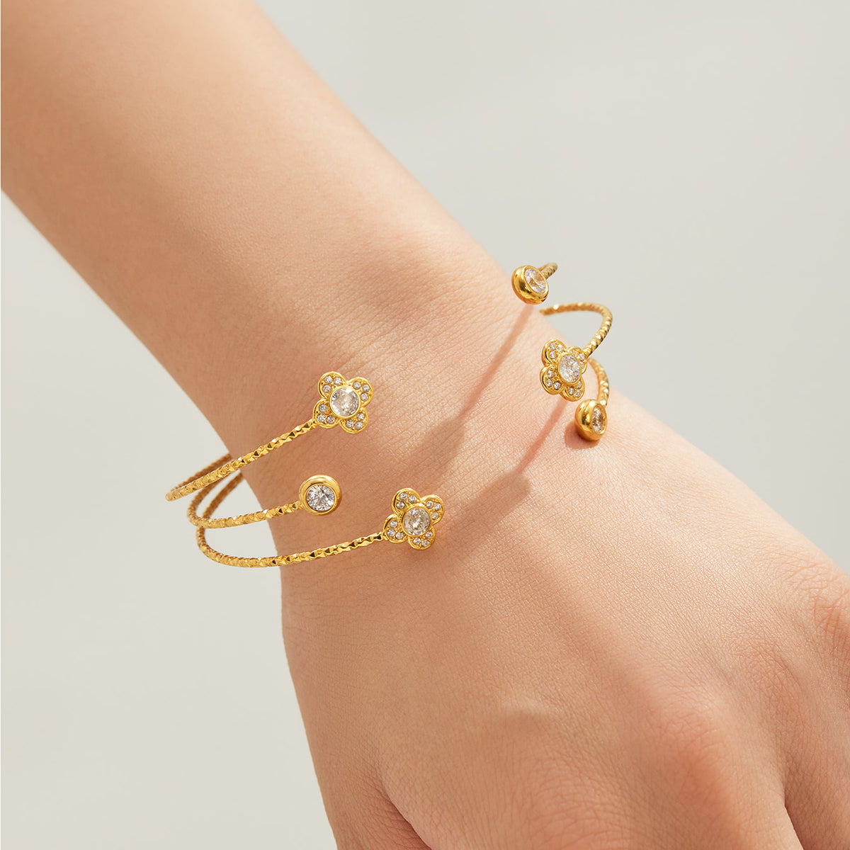 316L Stainless Steel 18K PVD Gold Multi-Layer Open Bangle made with 316L stainless steel and 18K PVD gold finish for wholesale jewelry buyers - image 24
