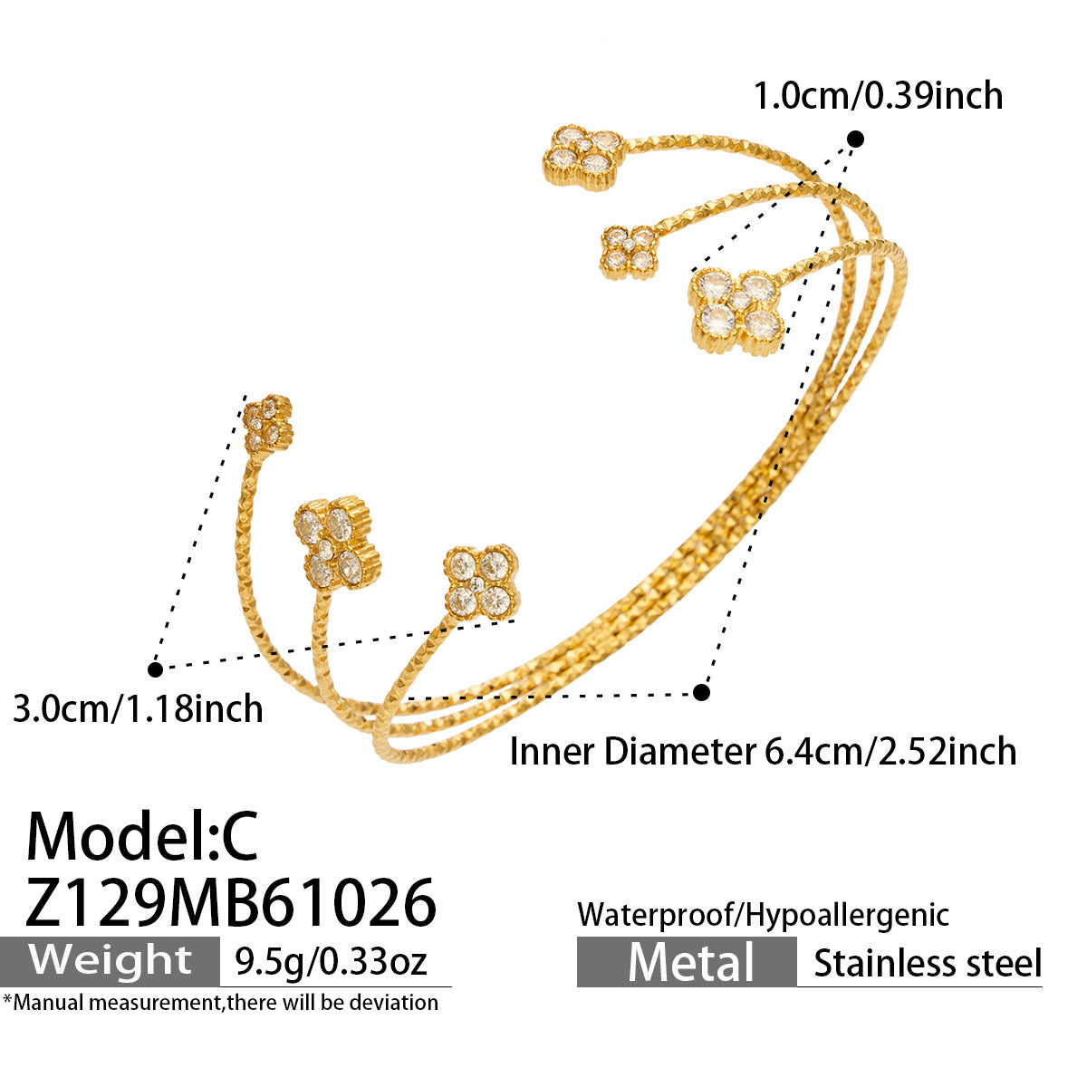 316L Stainless Steel 18K PVD Gold Multi-Layer Open Bangle made with 316L stainless steel and 18K PVD gold finish for wholesale jewelry buyers - image 4