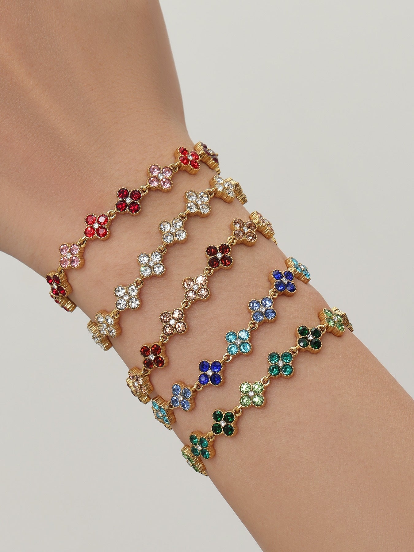 316L Stainless Steel Dopamine Four-Leaf Zircon Jewelry Set – Ring Necklace Bracelet Earrings