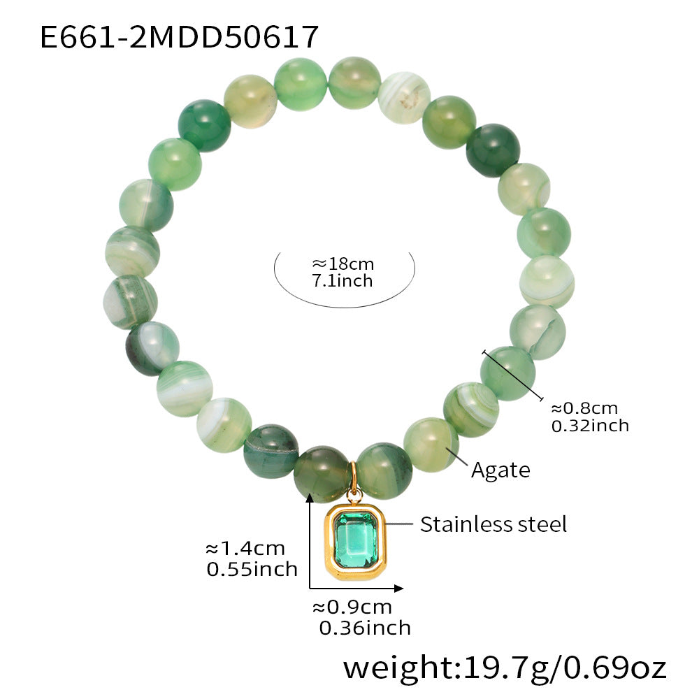 316L Stainless Steel Natural Agate Handmade Elastic Beaded Bracelet - Image 11