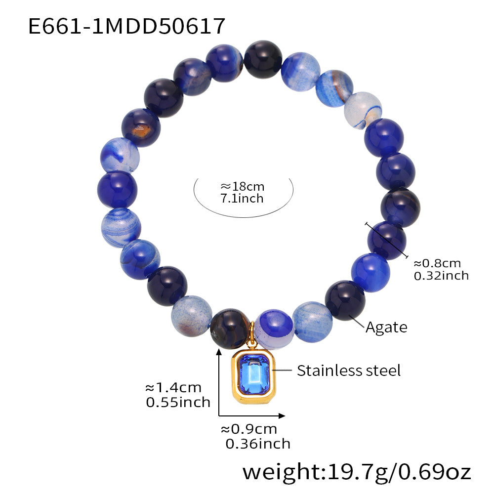 316L Stainless Steel Natural Agate Handmade Elastic Beaded Bracelet - Image 13