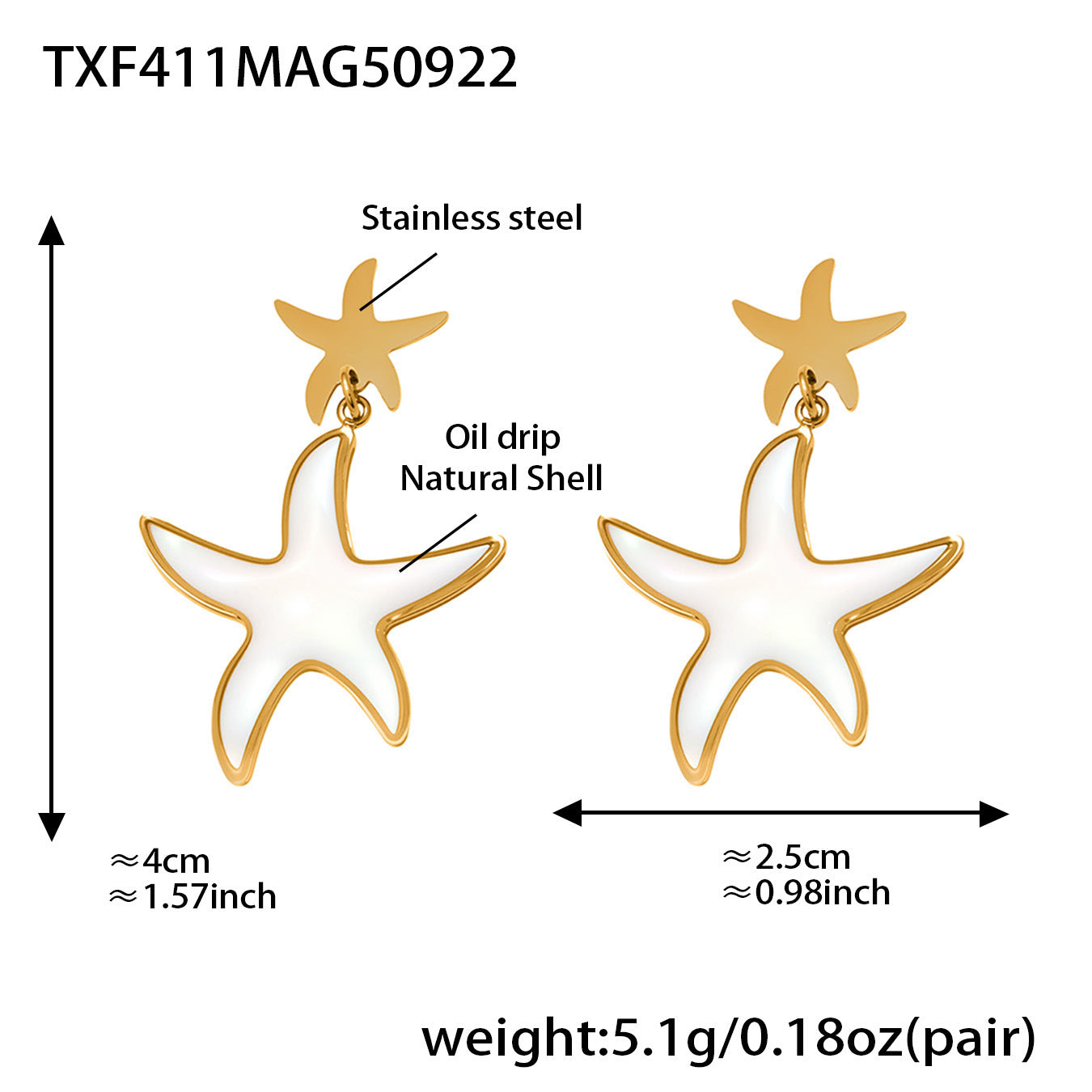316L Stainless Steel Natural Mother-of-Pearl Heart & Starfish Enamel Jewelry Collection - Image 3