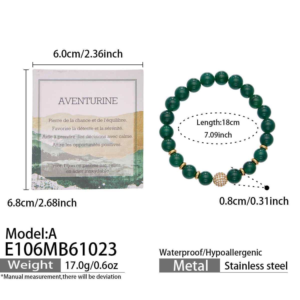 Stunning 316L stainless steel natural stone beaded bracelet in different colors