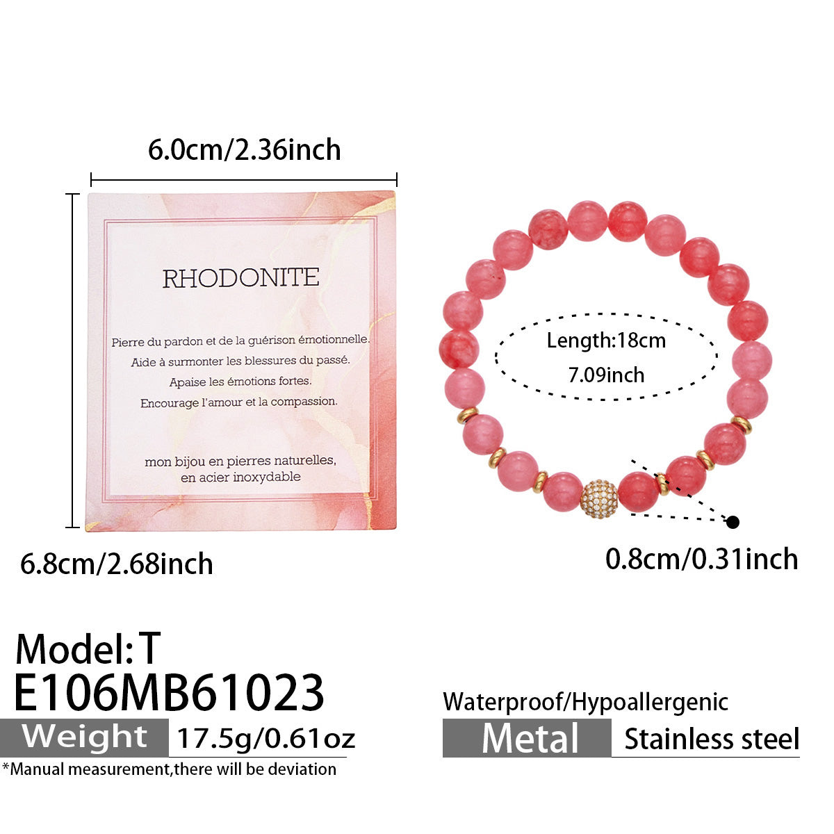 316L Stainless Steel 18K PVD Gold Natural Stone Beaded Bracelet made with 316L stainless steel and 18K PVD gold finish for wholesale jewelry buyers - image 20