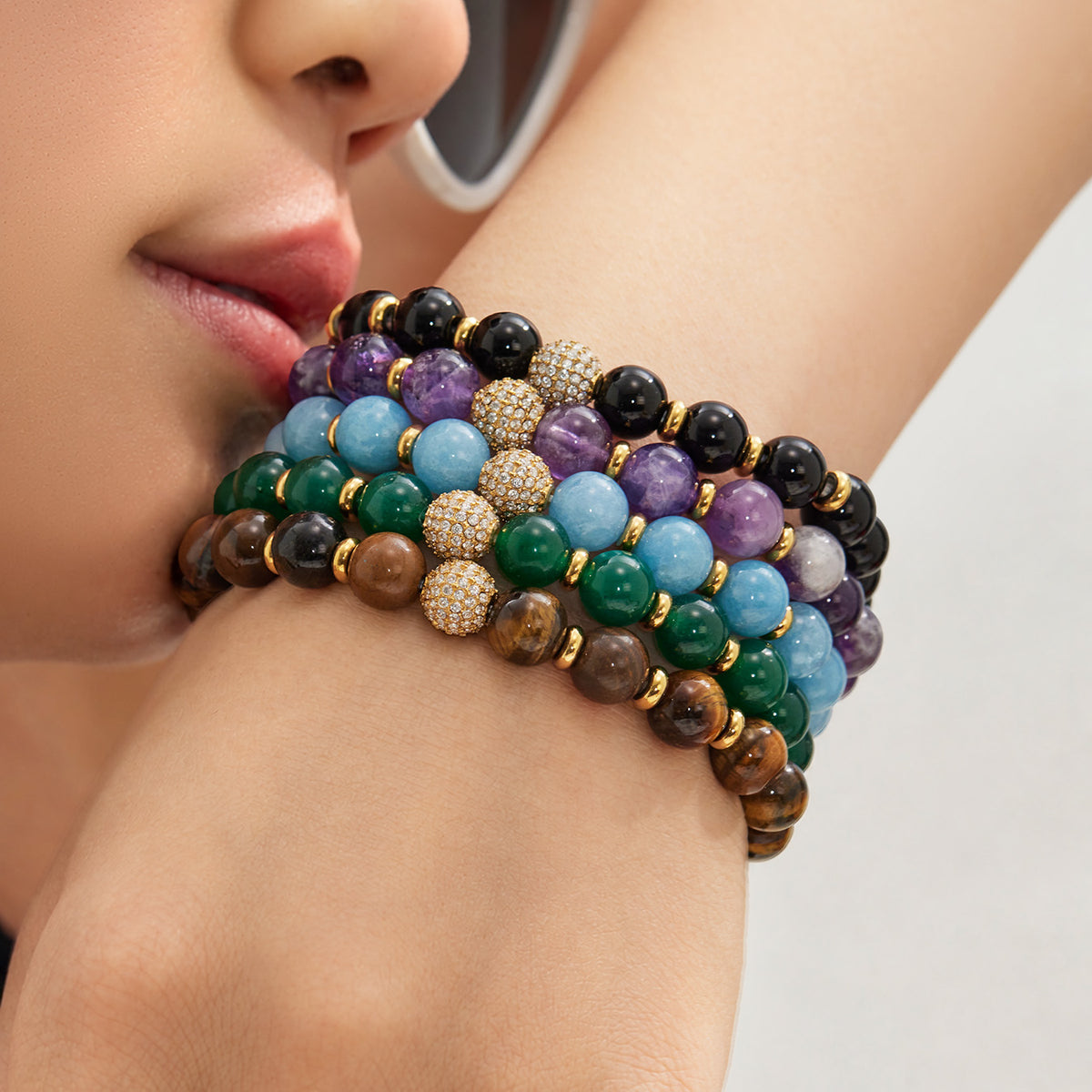 316L Stainless Steel 18K PVD Gold Natural Stone Beaded Bracelet made with 316L stainless steel and 18K PVD gold finish for wholesale jewelry buyers - image 29
