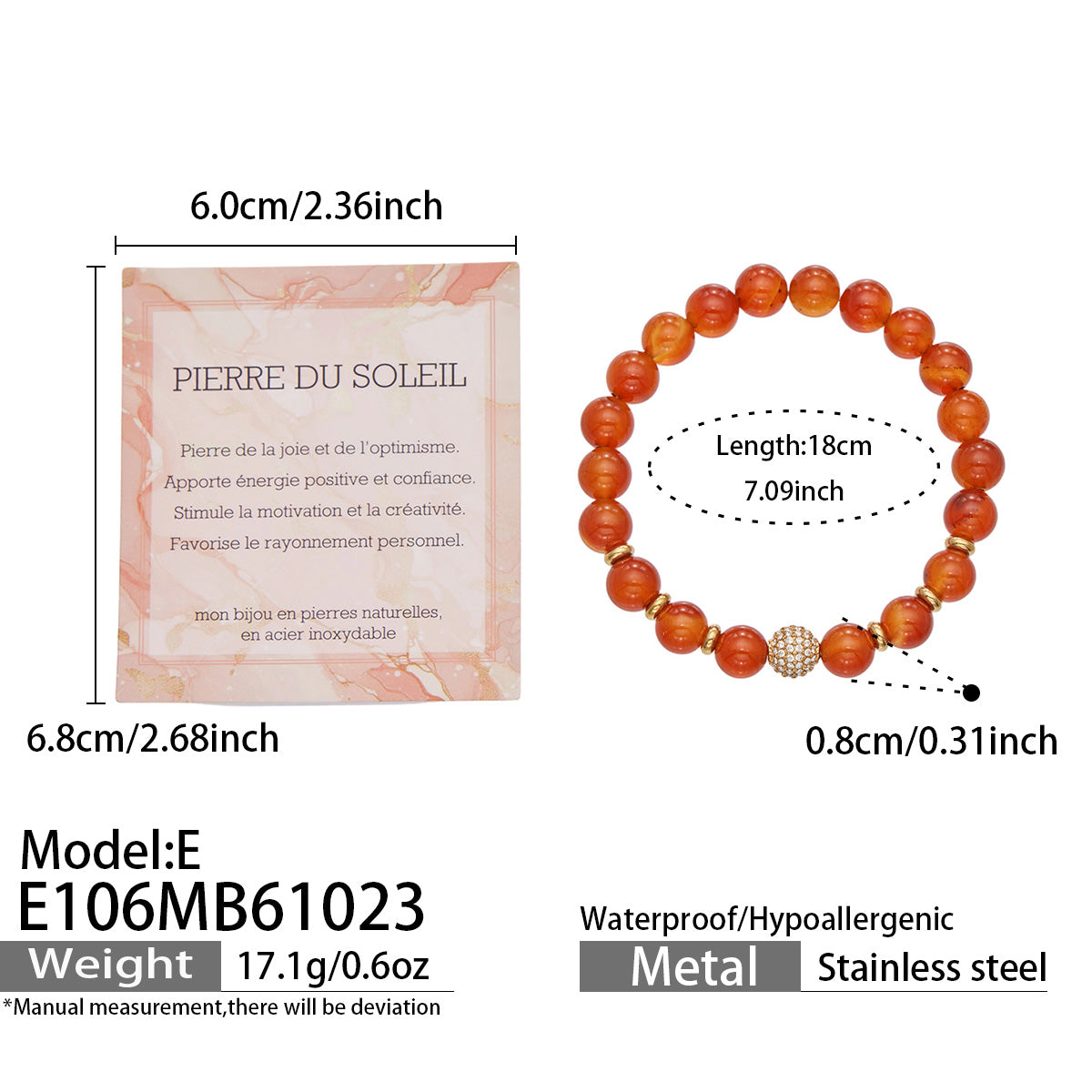 316L Stainless Steel 18K PVD Gold Natural Stone Beaded Bracelet made with 316L stainless steel and 18K PVD gold finish for wholesale jewelry buyers - image 5