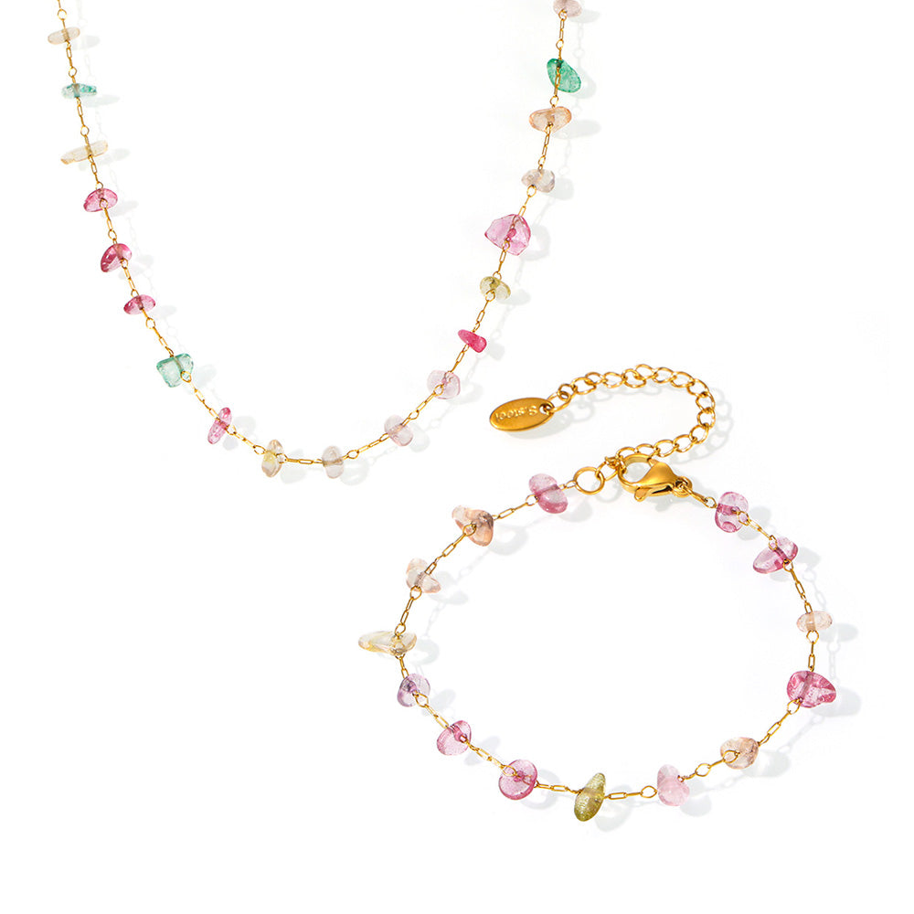 316L Stainless Steel 18K PVD Gold Natural Stone Crystal Necklace made with 316L stainless steel and 18K PVD gold finish for wholesale jewelry buyers - image 12