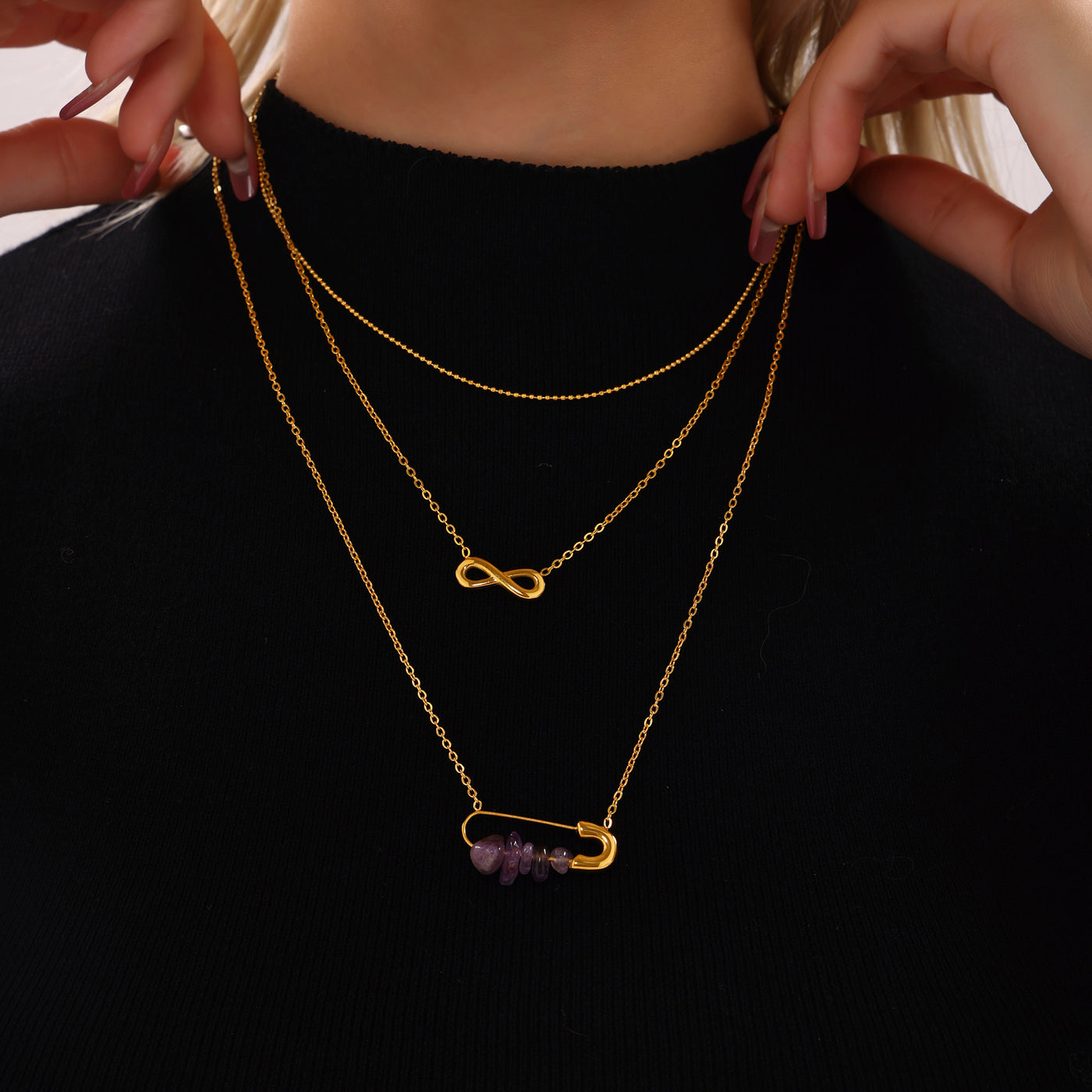 316L Stainless Steel 18K PVD Gold Natural Stone Pearl Necklace made with 316L stainless steel and 18K PVD gold finish for wholesale jewelry buyers - image 12