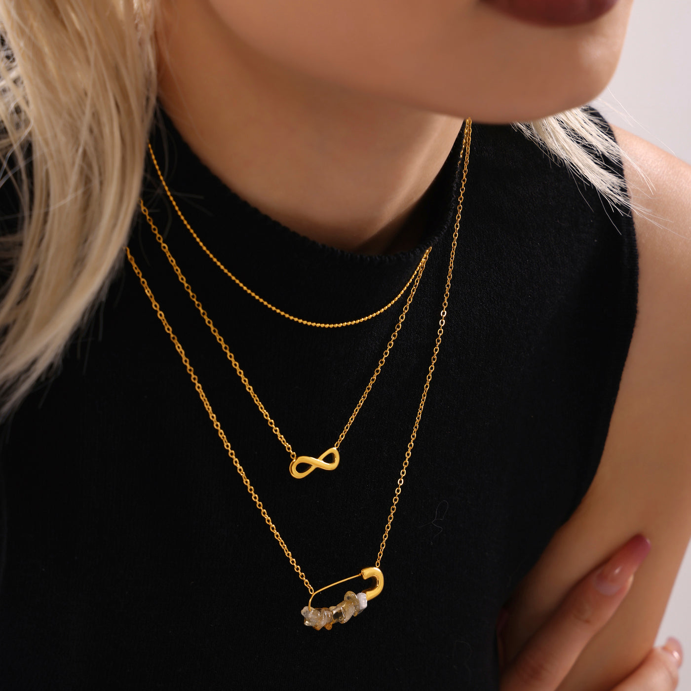 316L Stainless Steel 18K PVD Gold Natural Stone Pearl Necklace made with 316L stainless steel and 18K PVD gold finish for wholesale jewelry buyers - image 13
