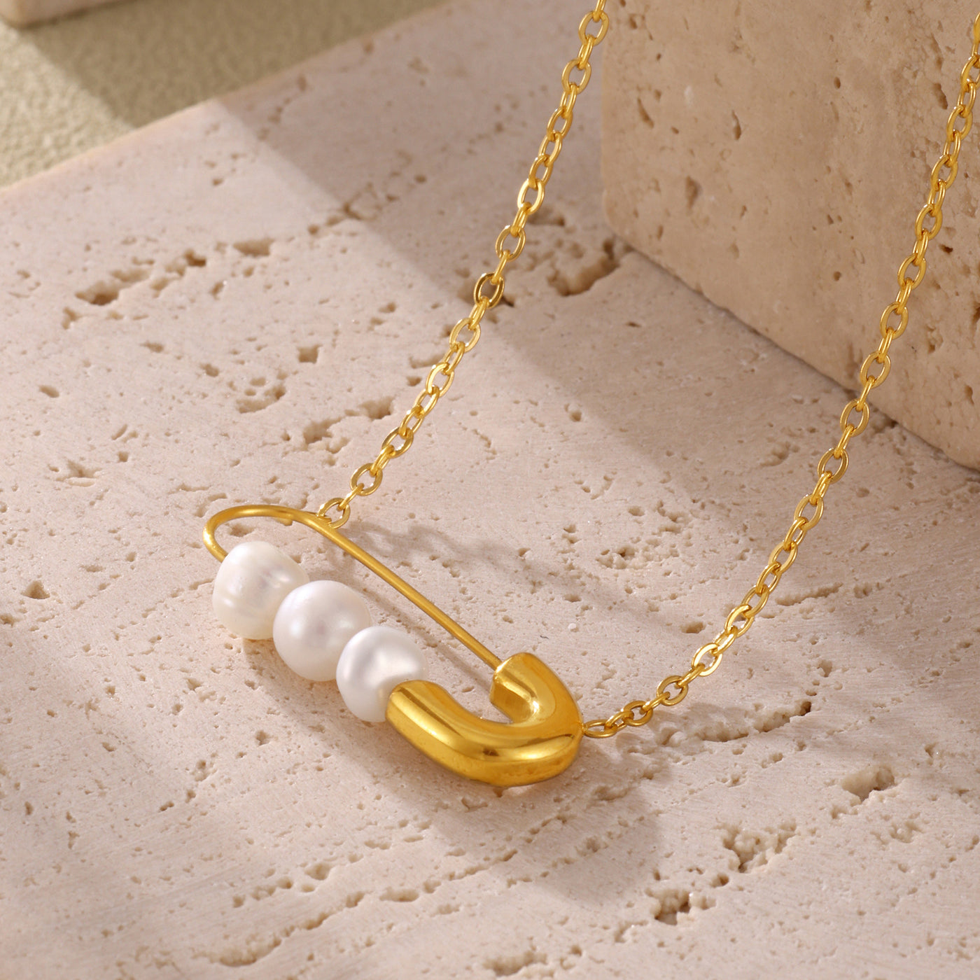 316L Stainless Steel 18K PVD Gold Natural Stone Pearl Necklace made with 316L stainless steel and 18K PVD gold finish for wholesale jewelry buyers - image 17