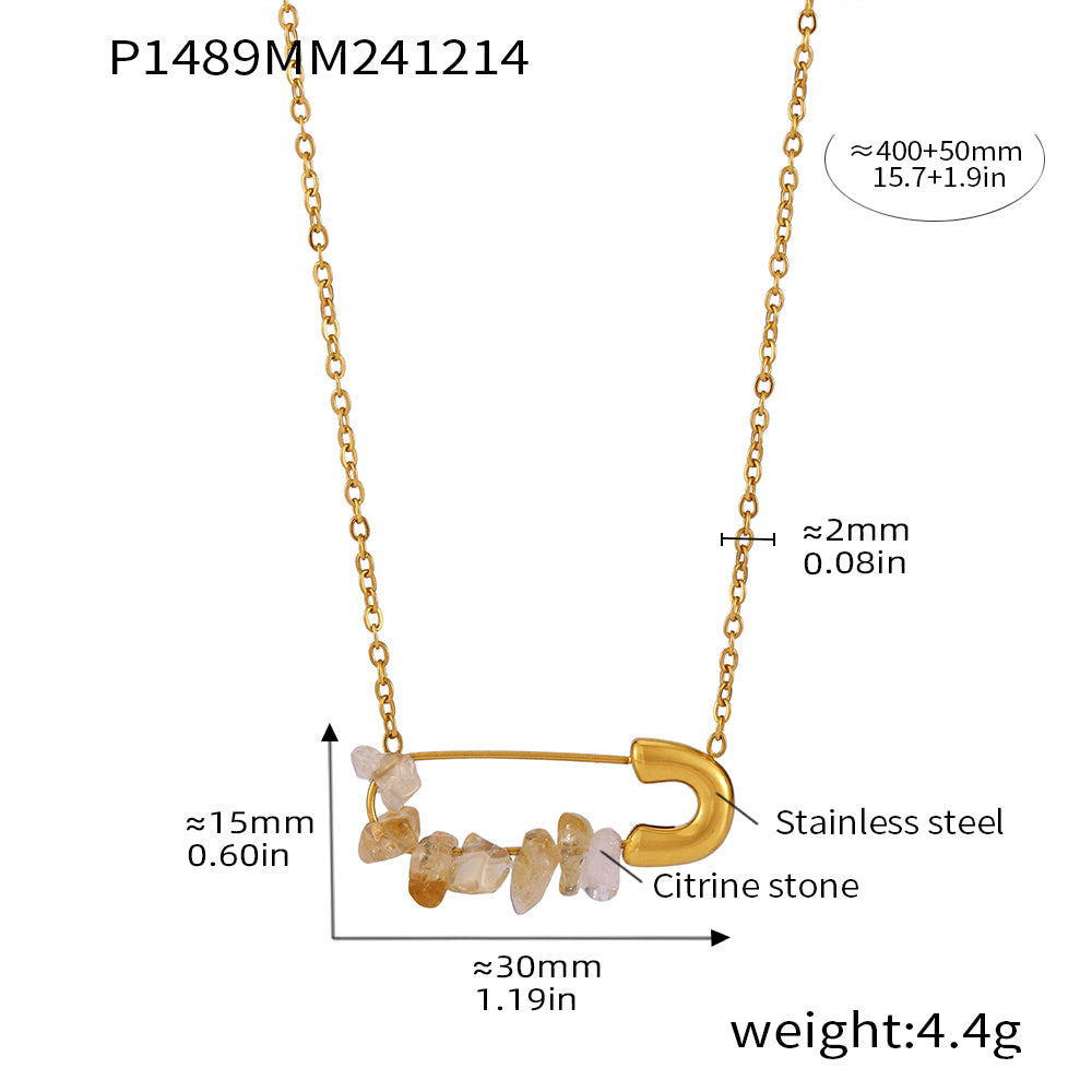Close-up of the 316L stainless steel natural stone pearl necklace highlighting the TiN-bonded layer