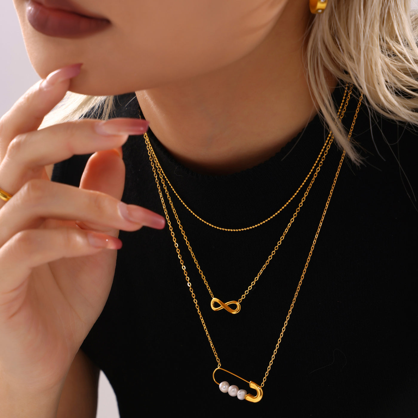 316L Stainless Steel 18K PVD Gold Natural Stone Pearl Necklace made with 316L stainless steel and 18K PVD gold finish for wholesale jewelry buyers - image 6