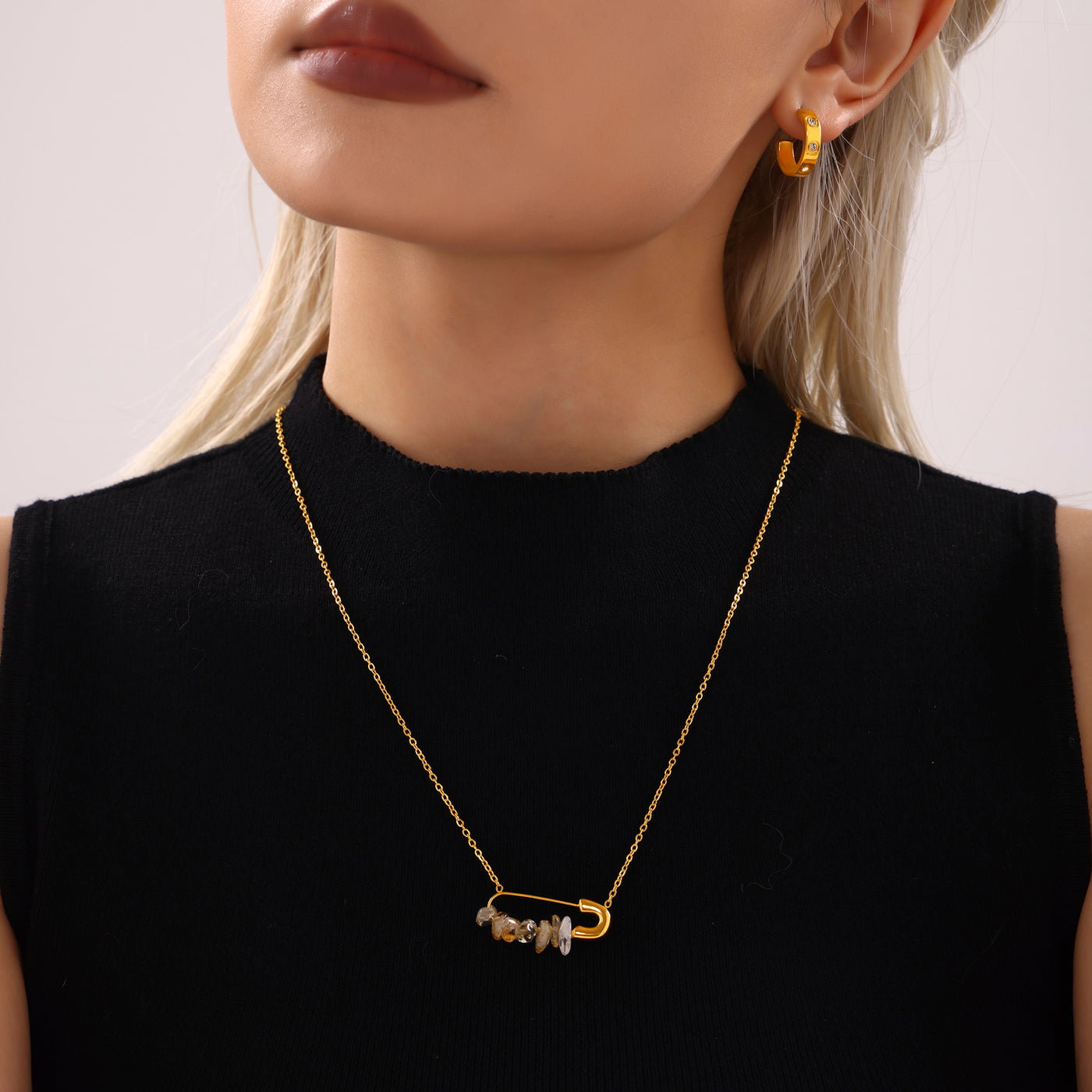 316L Stainless Steel 18K PVD Gold Natural Stone Pearl Necklace made with 316L stainless steel and 18K PVD gold finish for wholesale jewelry buyers - image 8