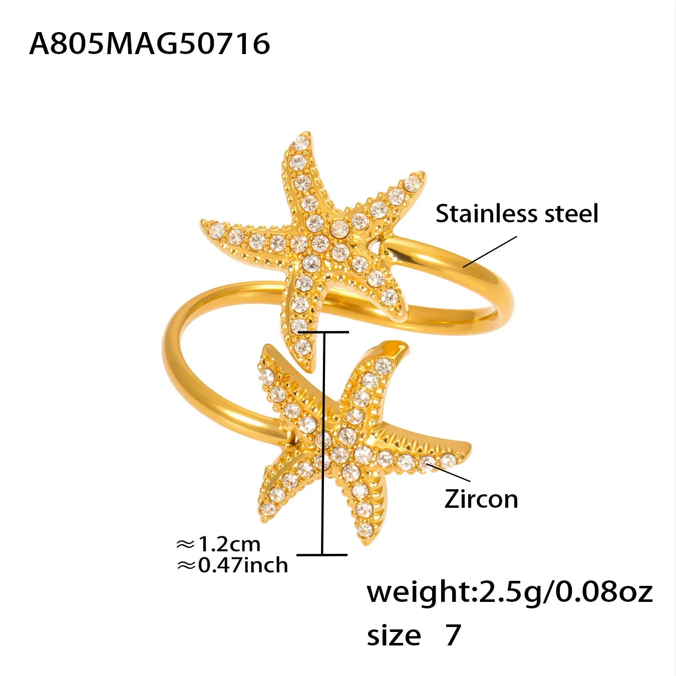 316L Stainless Steel Ocean Charm Zircon Ring Collection - Image 10