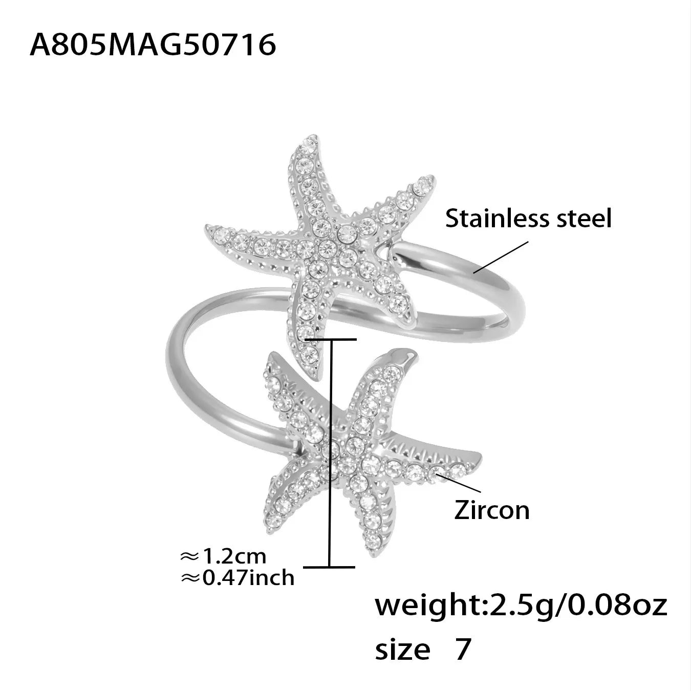 316L Stainless Steel Ocean Charm Zircon Ring Collection - Image 11