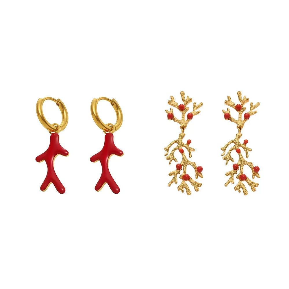 316L Stainless Steel Oceanic Coral & Shell Drop Earrings - Image 4