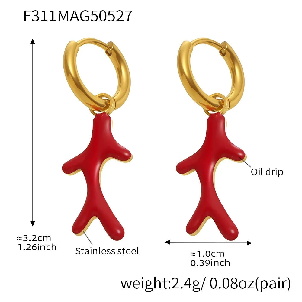 316L Stainless Steel Oceanic Coral & Shell Drop Earrings - Image 5