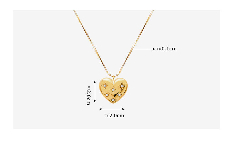 316L Stainless Steel Pave Diamond Heart Pendant Necklace - Image 4