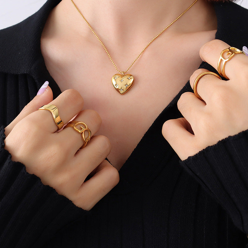 316L Stainless Steel Pave Diamond Heart Pendant Necklace - Image 9