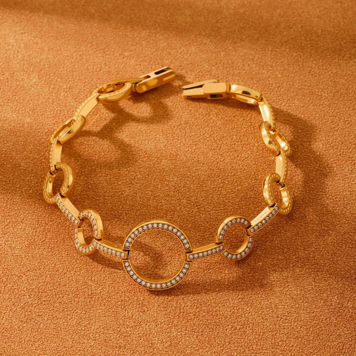 316L Stainless Steel Pave Zircon Heart & Circle Link Bracelet - Image 3