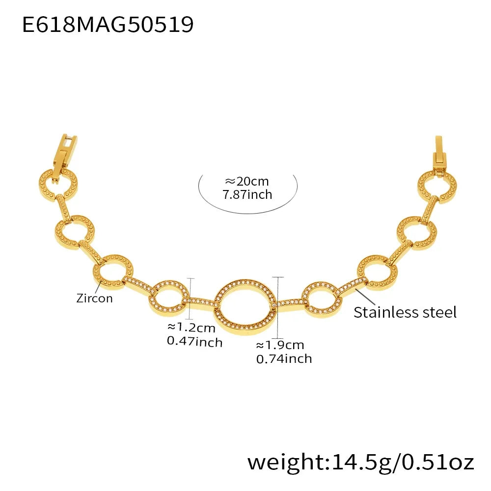 316L Stainless Steel Pave Zircon Heart & Circle Link Bracelet - Image 8