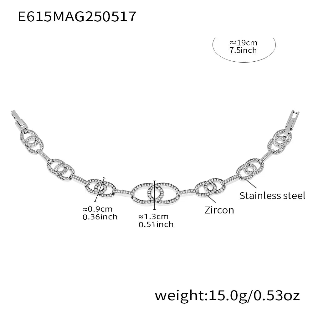 316L Stainless Steel Paved Zirconia Geometric Link Bracelet - Image 9