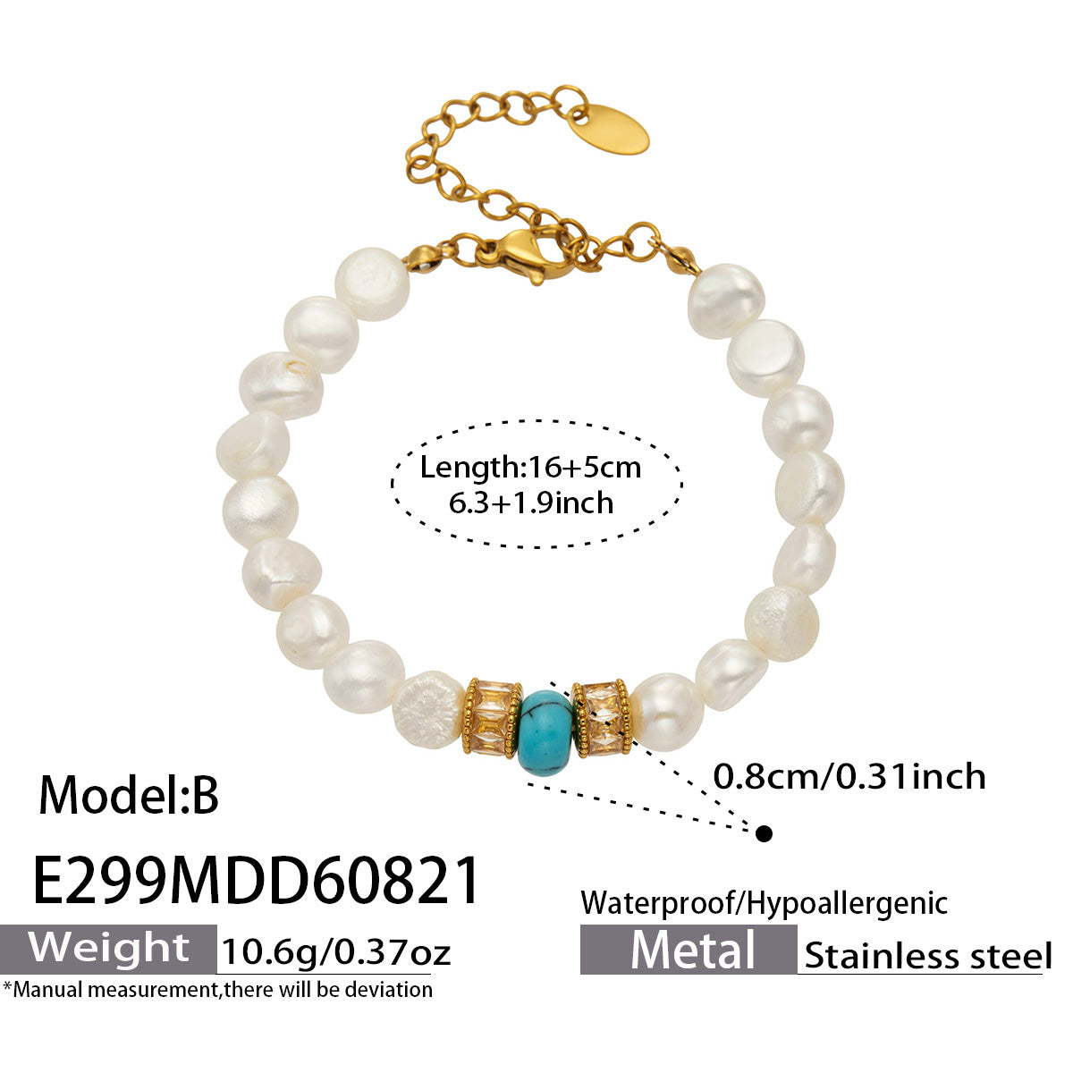 Stylish pearl bracelet with 18K gold plating