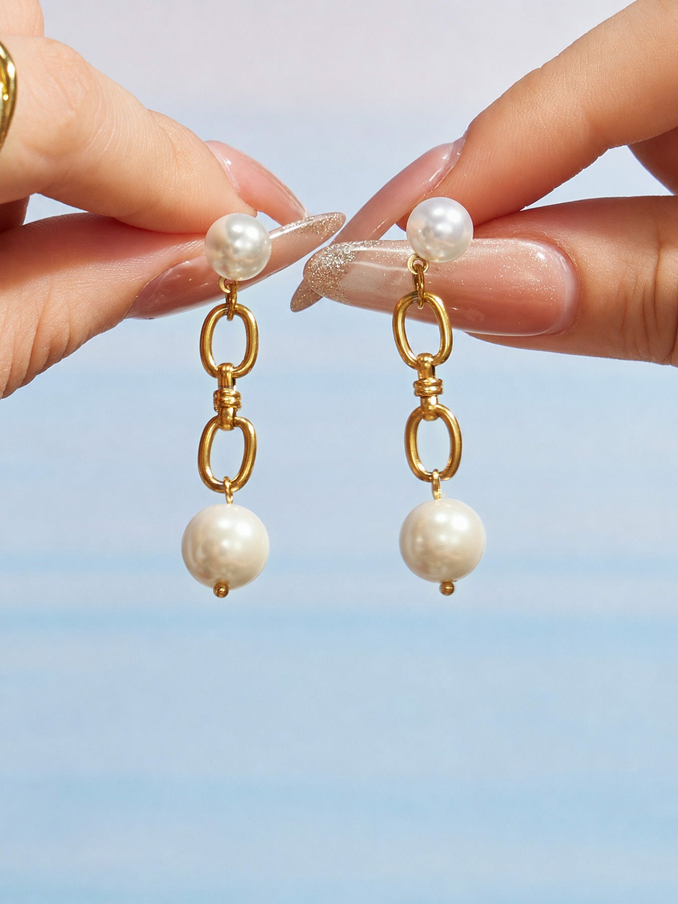 316L Stainless Steel 18K PVD Gold Pearl Earrings and Necklace Set made with 316L stainless steel and 18K PVD gold finish for wholesale jewelry buyers - image 12