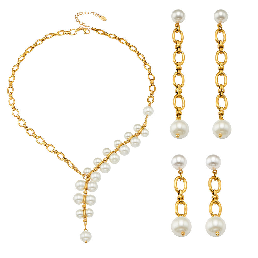 316L Stainless Steel 18K PVD Gold Pearl Earrings and Necklace Set made with 316L stainless steel and 18K PVD gold finish for wholesale jewelry buyers - image 16