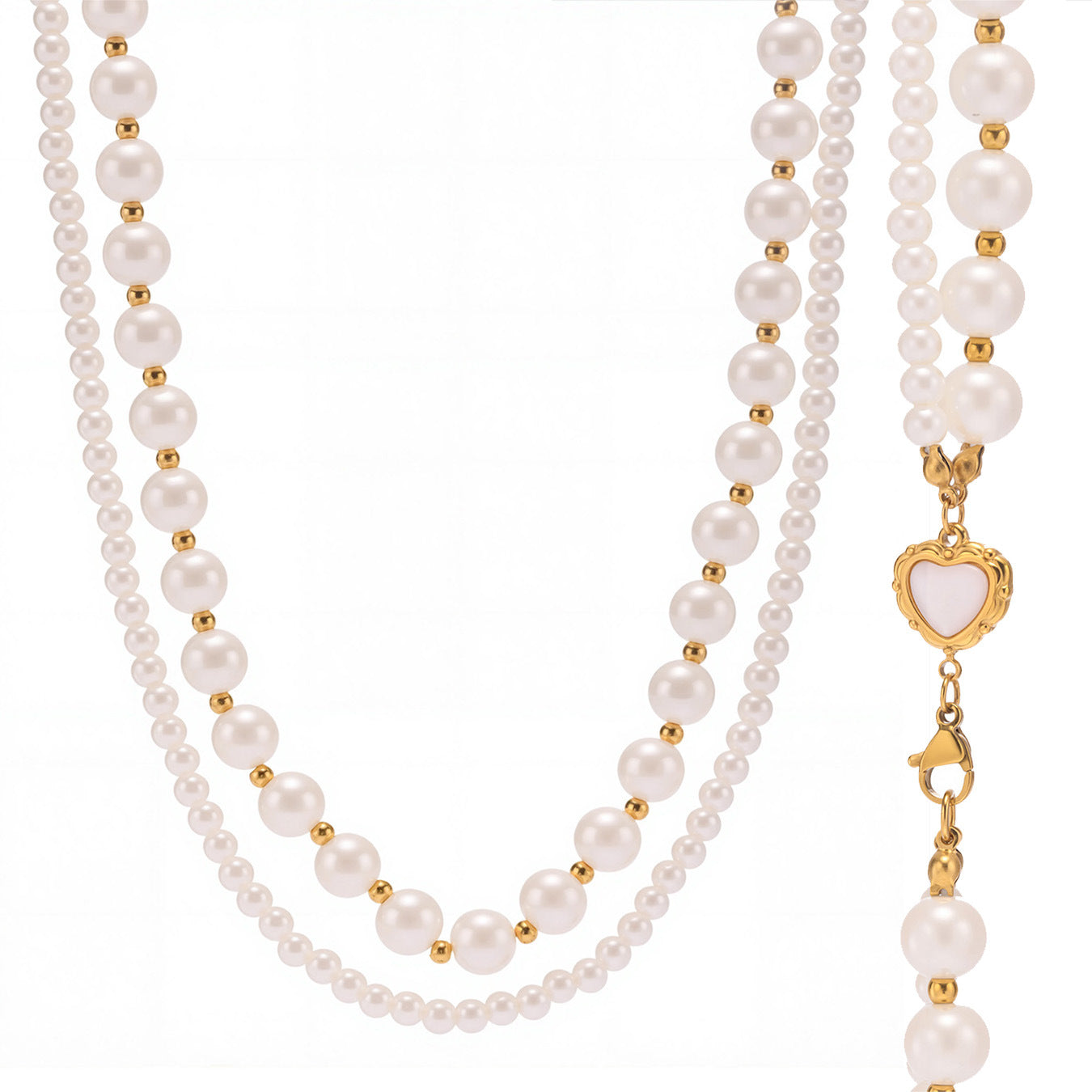 316L Stainless Steel Pearl Heart Double Layer Necklace - Image 11