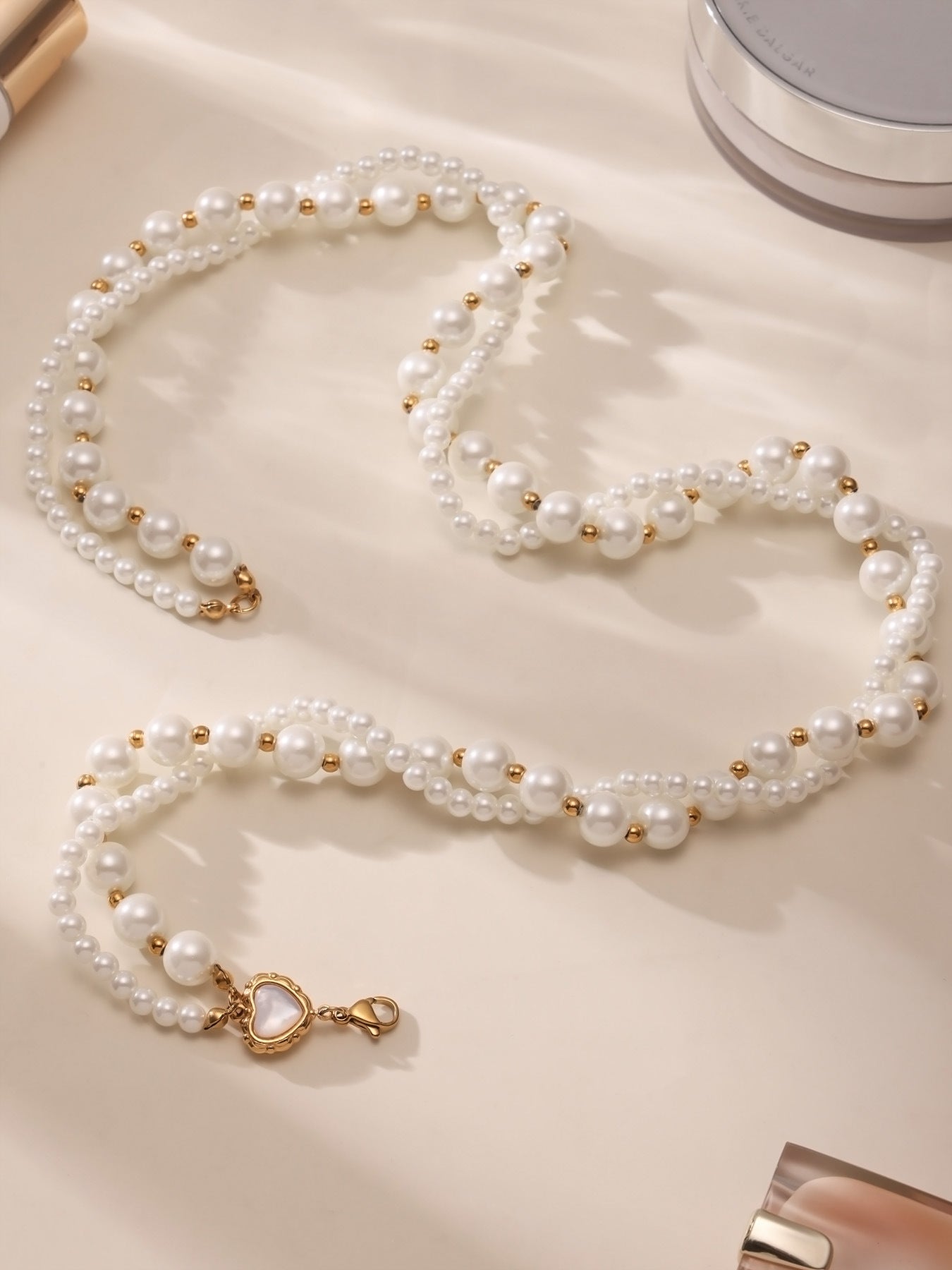 316L Stainless Steel Pearl Heart Double Layer Necklace - Image 3