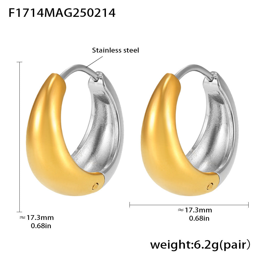 316L stainless steel Mixed Metal Two-Tone Teardrop Huggie Hoop Earrings boutique merchandising view for wholesale earrings buyers