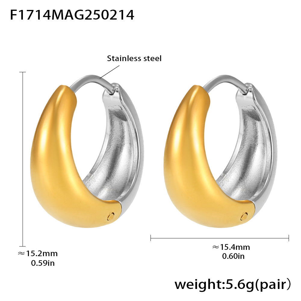 316L stainless steel Mixed Metal Two-Tone Teardrop Huggie Hoop Earrings modeled styling view for wholesale earrings buyers