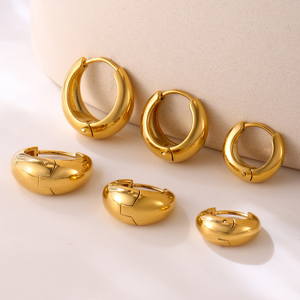 316L stainless steel Mixed Metal Two-Tone Teardrop Huggie Hoop Earrings boutique merchandising view for wholesale earrings buyers